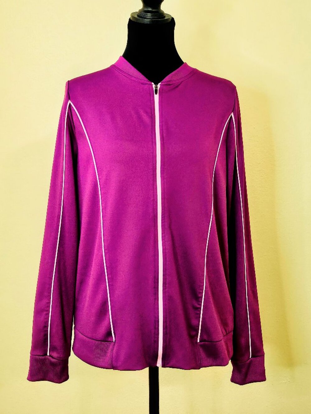 Zelos Full Zip Track Jacket Womens S, Purple Plum with Pink Piping Athletic Golf